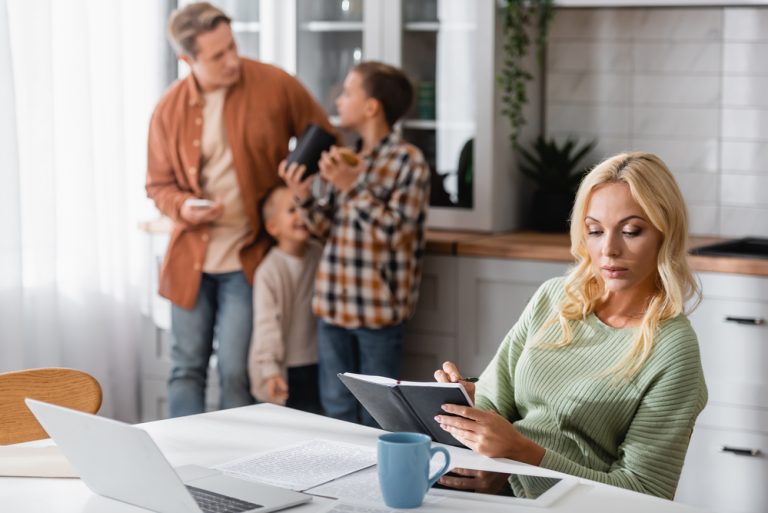Family looking at energy bills
